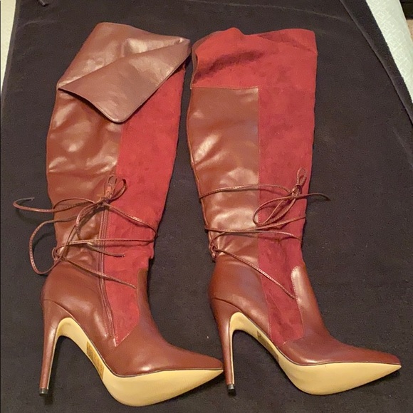 maroon tall boots